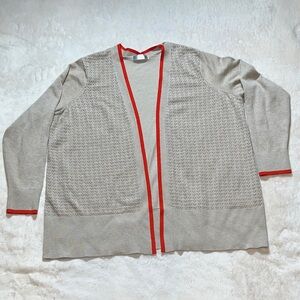 89th & Madison Women’s Light Beige Cardigan with Orange Red Accents SZ 1X